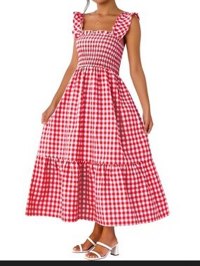 Gingham printed maxi dress med
